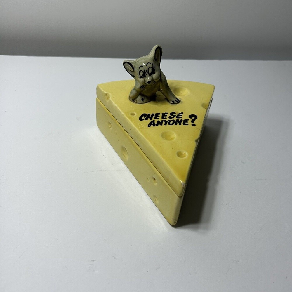 Vintage Ceramic Arts Mouse Cheese Anyone? Trinket Box Yellow